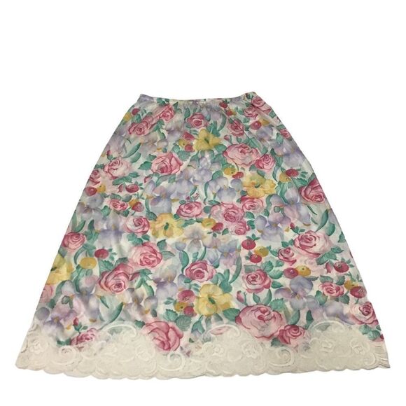 Vintage Vanity Fair Midi Slip Skirt Rose Print Size Small - Picture 3 of 8